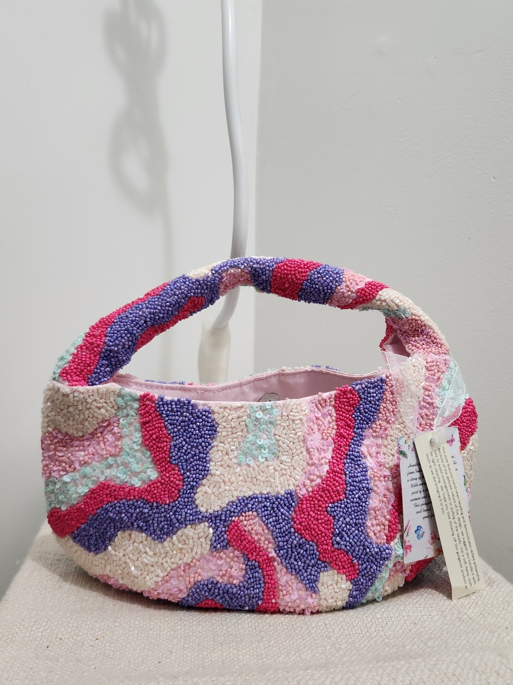 Beaded Mini Shoulder Bag in Pink Multicolor